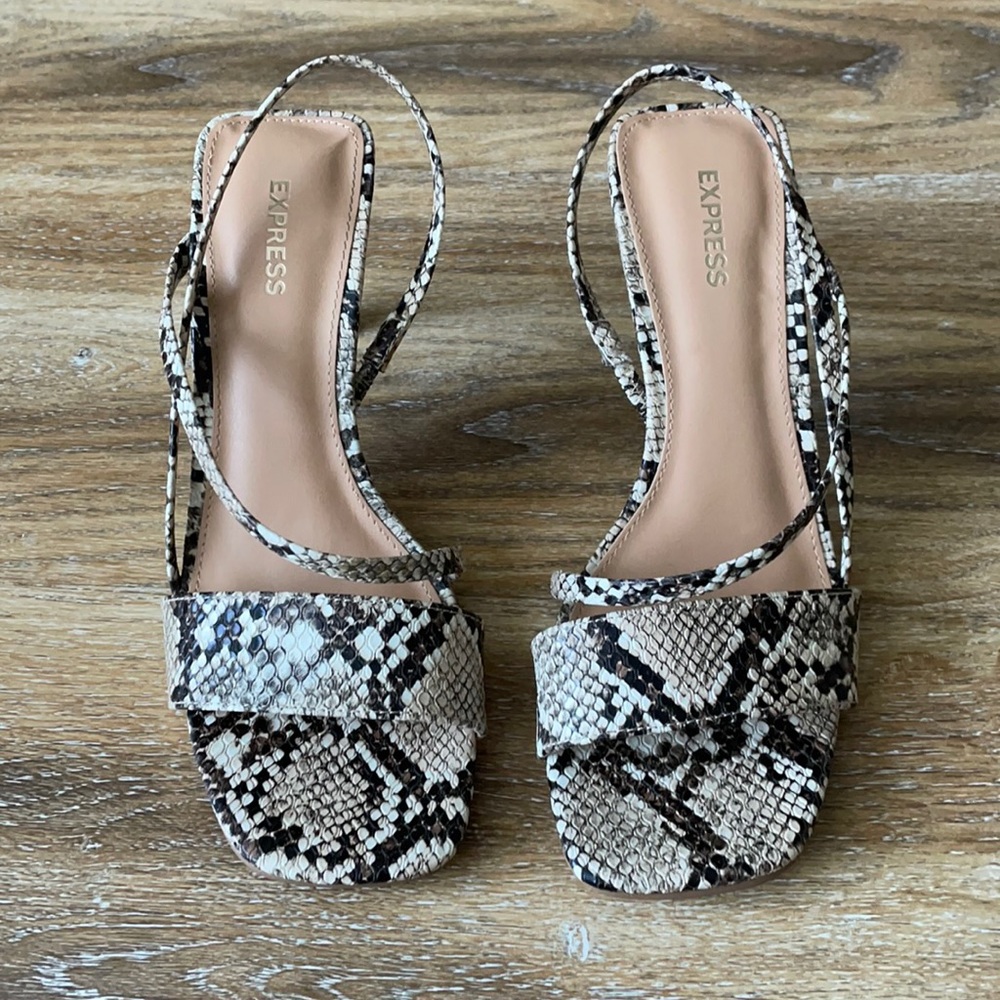 Express Snakeskin Square Toe Slingback Heels - image 1